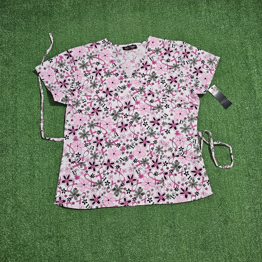 Pink Floral V-Neck Women's Medical Scrub Top